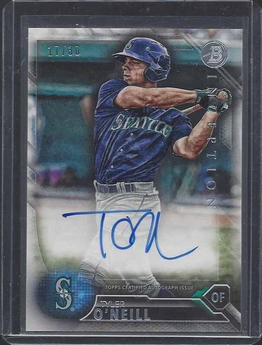 TYLER O'NEILL 2016 BOWMAN INCEPTION INCEPTIONED PROSPECT ON CARD AUTO #D 17/30