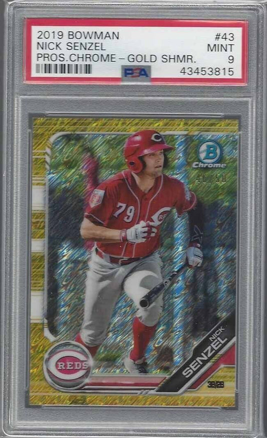 NICK SENZEL 2019 BOWMAN CHROME PROSPECT GOLD SHIMMER REFRACTOR #D 46/50 PSA 9