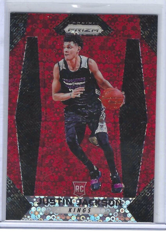JUSTIN JACKSON 2017-18 PANINI PRIZM RED DISCO FAST BREAK ROOKIE RC #D 039/125