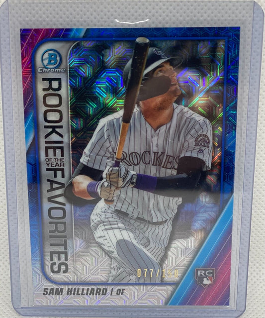 SAM HILLIARD 2020 BOWMAN CHROME ROOKIE OF THE YEAR BLUE MEGA REFRACTOR RC /150