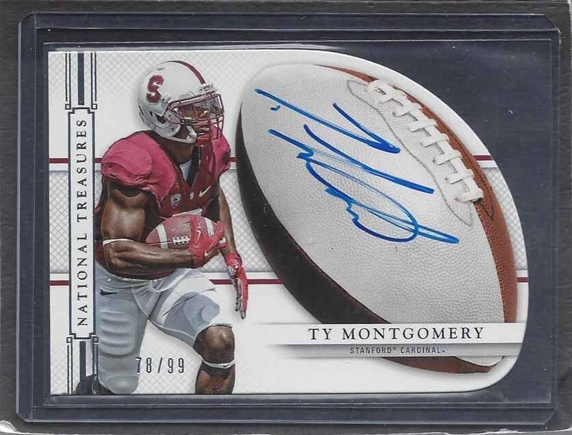 TY MONTGOMERY 2015 PANINI NATIONAL TREASURES DIE CUT ON CARD AUTO RC #D 78/99