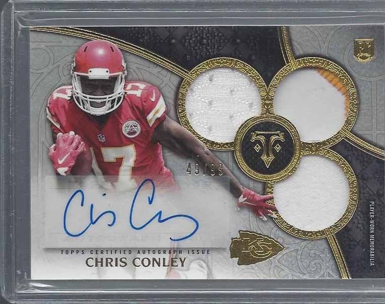 CHRIS CONLEY 2015 TOPPS TRIPLE THREADS CHIEFS TRIPLE PATCH AUTO RC #D 49/99