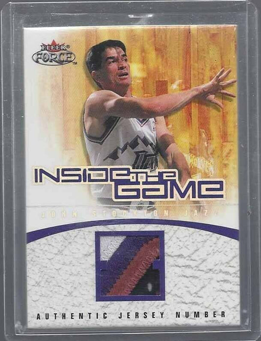 JOHN STOCKTON 2001-02 FLEER FORCE INSIDE THE GAME GAME USED JAZZ PATCH #D /99