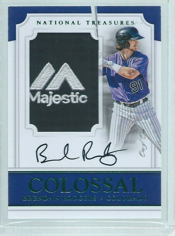 BRENDAN RODGERS 2017 NATIONAL TREASURES MAJESTIC LOGO PATCH ON CARD AUTO #D 1/1