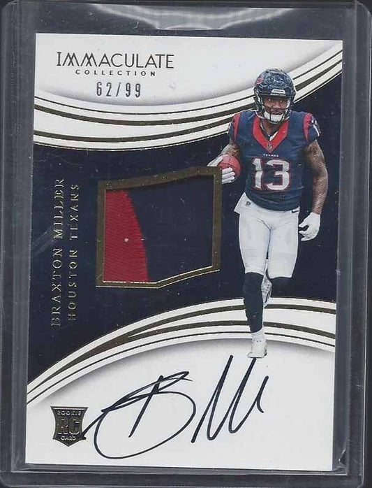 BRAXTON MILLER 2016 IMMACULATE RPA 2 COLOR ROOKIE PATCH ON CARD AUTO RC #D 62/99