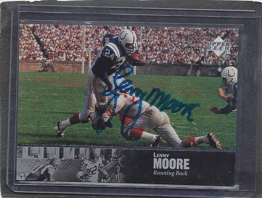 LENNY MOORE 1997 UPPER DECK LEGENDS ON CARD COLTS AUTO