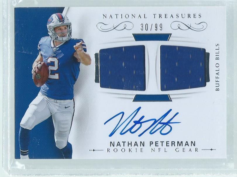 NATHAN PETERMAN 2017 NATIONAL TREASURES DUAL JERSEY ON CARD AUTO RC #D /99
