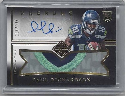 PAUL RICHARDSON 2014 LIMITED PHENOMS JUMBO 3 COLOR ROOKIE PATCH AUTO RC #D /199