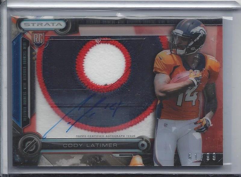 CODY LATIMER 2014 TOPPS STRATA RED CLEAR CUT JUMBO NUMBER PATCH AUTO RC #D 61/99