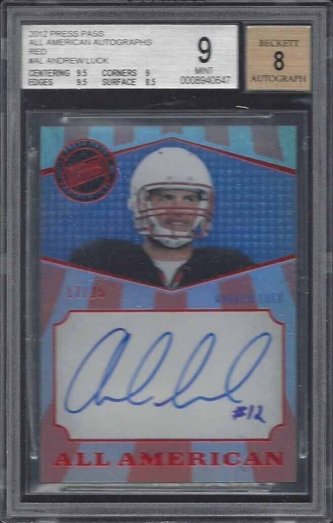 ANDREW LUCK 2012 PRESS PASS ALL AMERICAN RED ON CARD AUTO RC #D 17/25 BGS 9 MINT