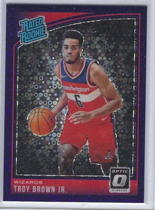 TROY BROWN JR 2018-19 DONRUSS OPTIC PURPLE DISCO RATED ROOKIE HOLO RC #D 42/95