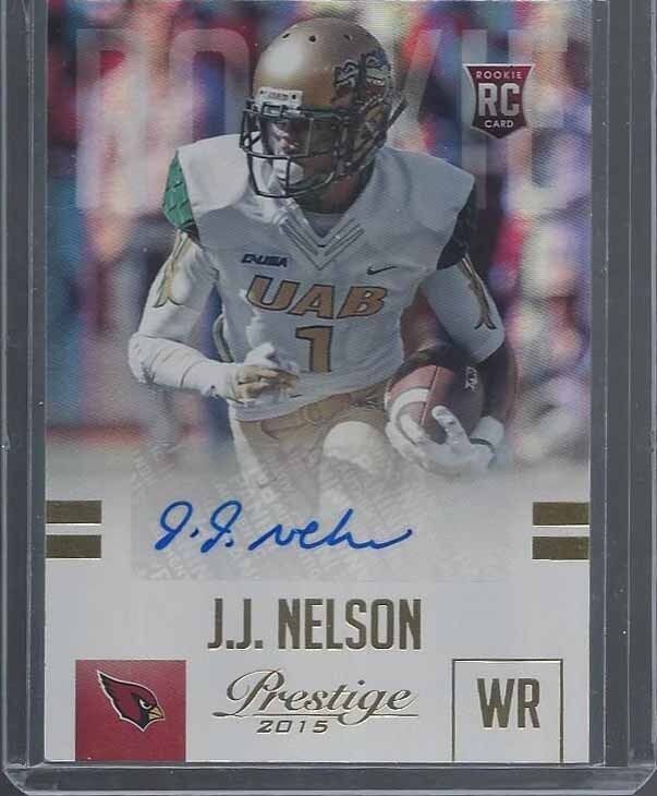J.J. NELSON 2015 PRESTIGE GOLD HOLOFOIL CARDINALS UAB ROOKIE AUTO RC #D /50