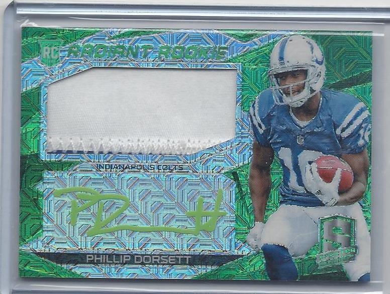 PHILLIP DORSETT 2015 SPECTRA RADIANT ROOKIE NEON GREEN PRIZM PATCH AUTO RC /15