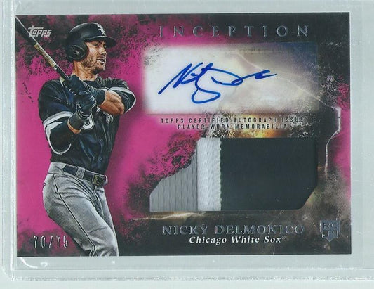 NICKY DELMONICO 2018 TOPPS INCEPTION 3 COLOR PATCH AUTO ROOKIE RC PINK #D 70/75