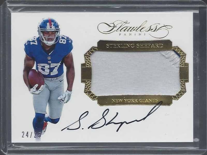 STERLING SHEPARD 2016 FLAWLESS RPA GOLD GIANTS 2 COLOR PATCH ON CARD AUTO RC /25