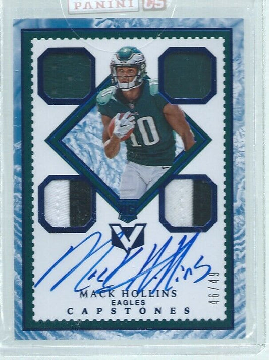 MACK HOLLINS 2017 PANINI VERTEX CAPSTONES QUAD PATCH ON CARD AUTO BLUE RC #D /49