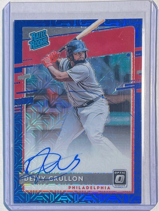 DEIVY GRULLON 2020 DONRUSS OPTIC RATED ROOKIE ON CARD AUTO BLUE PRIZM #D 54/99