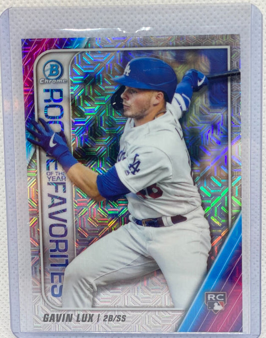 GAVIN LUX 2020 BOWMAN CHROME ROOKIE OF THE YEAR FAVORITES BLUE MEGA REFRACTOR RC