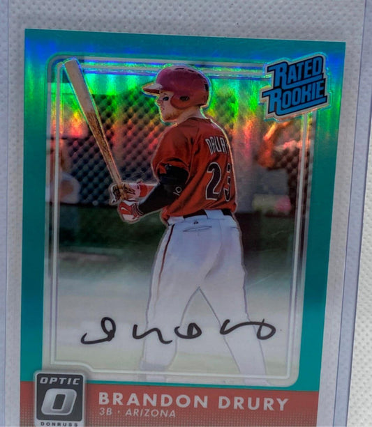 BRANDON DURY 2016 PANINI OPTIC DONRUSS RATED ROOKIE AQUA PRIZM AUTO RC #D 32/50