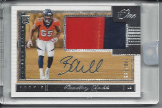 BRADLEY CHUBB 2018 PANINI ONE RPA 2 COLOR PATCH ON CARD AUTO RC #D 130/199