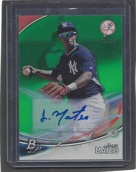 JORGE MATEO 2016 BOWMAN PLATINUM GREEN PROSPECT AUTO #D 70/75