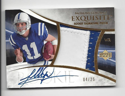 ANTHONY GONZALEZ 2007 UD EXQUISITE GOLD RPA JUMBO PATCH ON CARD AUTO RC #D /25