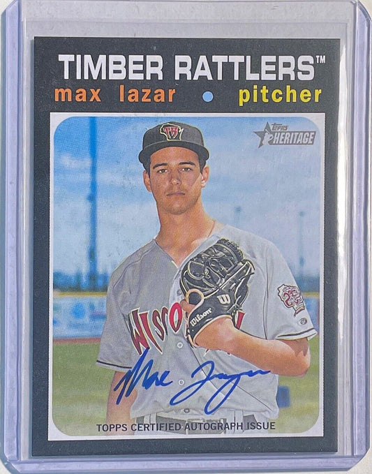 MAX LAZAR 2020 TOPPS HERITAGE MINORS PROSPECT ON CARD AUTO #ROA-MLA