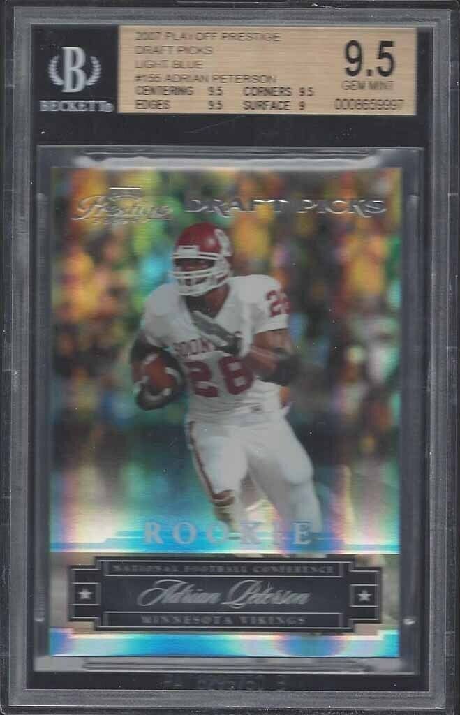 ADRIAN PETERSON 2007 PRESTIGE DRAFT PICKS RIGHTS LIGHT BLUE RC /999 BGS 9.5 POP5