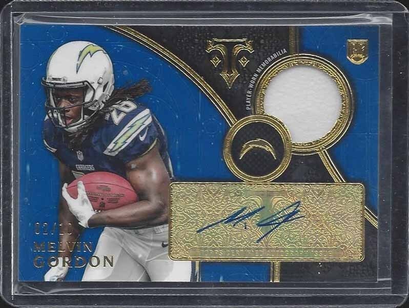 MELVIN GORDON 2015 TOPPS TRIPLE THREADS BLUE CHARGERS ROOKIE JERSEY AUTO RC /10