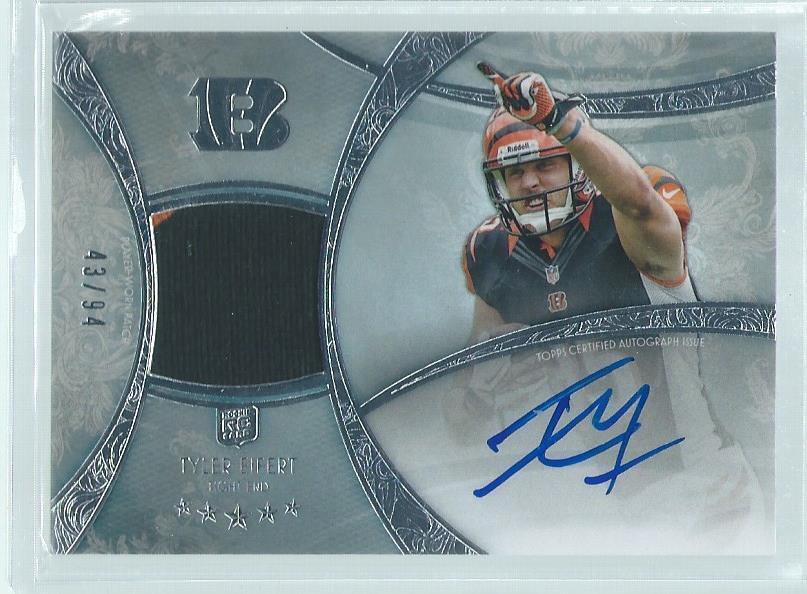 TYLER EIFERT 2013 TOPPS FIVE STAR RPA 2 COLOR PATCH ON CARD AUTO RC #D 43/49