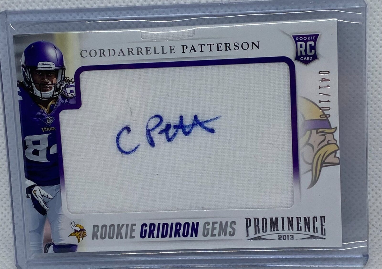 CORDARRELLE PATTERSON 2013 PANINI PROMINENCE GRIDIRON GEMS JERSEY AUTO RC /100