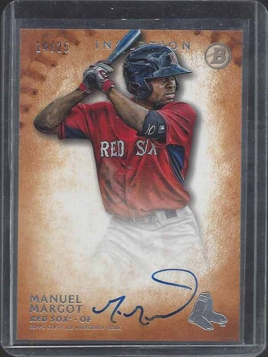 MANUEL MARGOT 2015 BOWMAN INCEPTION ORANGE ON CARD PROSPECT AUTO #D 14/25