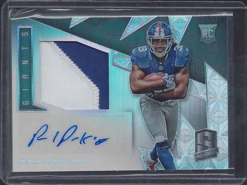 PAUL PERKINS 2016 PANINI SPECTRA GIANTS 2 COLOR ROOKIE PATCH AUTO RC #D 31/99