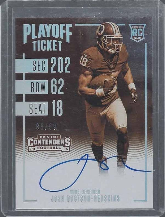 JOSH DOCTSON 2016 CONTENDERS SEPIA PLAYOFF TICKET VARIATION ON CARD AUTO RC /99