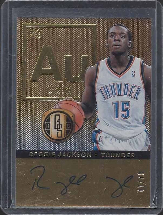 REGGIE JACKSON 2014-15 GOLD STANDARD AU GOLD ELEMENT ON CARD AUTO #D 47/79