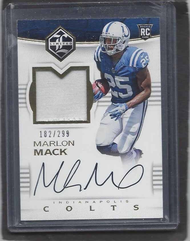 MARLON MACK 2017 PANINI LIMITED RPA COLTS ROOKIE PATCH ON CARD AUTO RC #D /299
