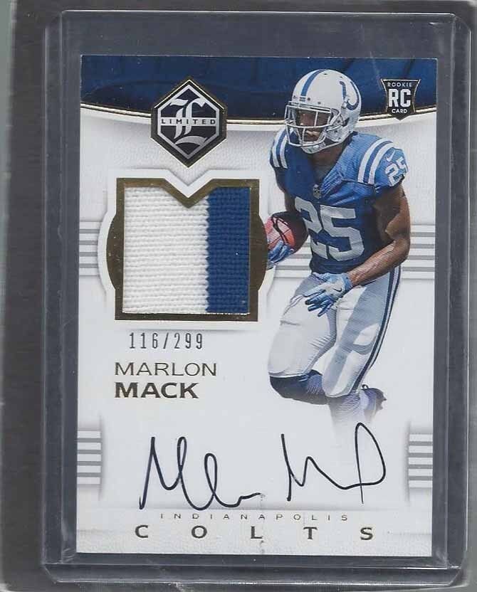 MARLON MACK 2017 PANINI LIMITED RPA COLTS ROOKIE PATCH ON CARD AUTO RC #D /299