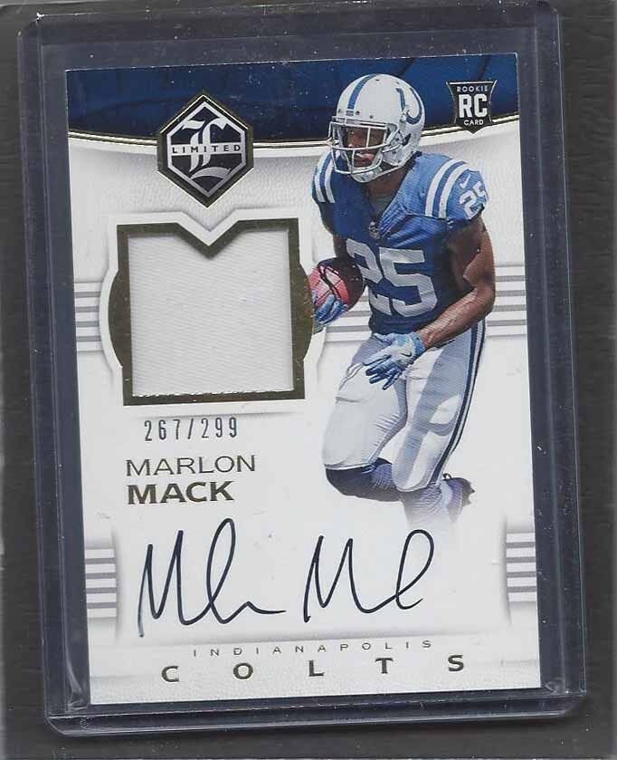 MARLON MACK 2017 PANINI LIMITED RPA COLTS ROOKIE PATCH ON CARD AUTO RC #D /299