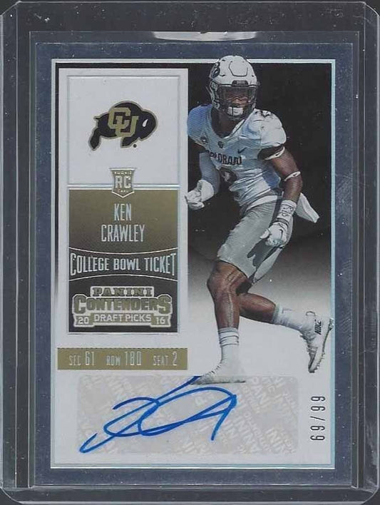 KEN CRAWLEY 2016 CONTENDERS DRAFT PICKS BOWL TICKET ROOKIE AUTO RC #D 69/99