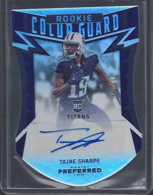 TAJAE SHARPE 2016 PREFERRED COLOR GUARD BLUE DIE CUT ROOKIE AUTO RC #D 35/49
