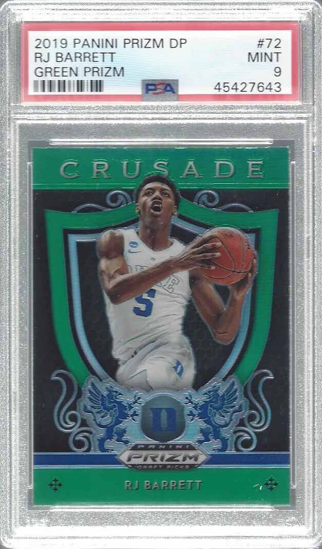 RJ BARRETT 2019 PANINI PRIZM CRUSADE GREEN PRIZMS RC #72 PSA 9 MINT