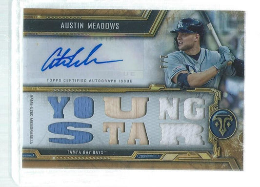 AUSTIN MEADOWS 2020 TOPPS TRIPLE THREADS JERSEY BAT AUTO GOLD #D 2/9