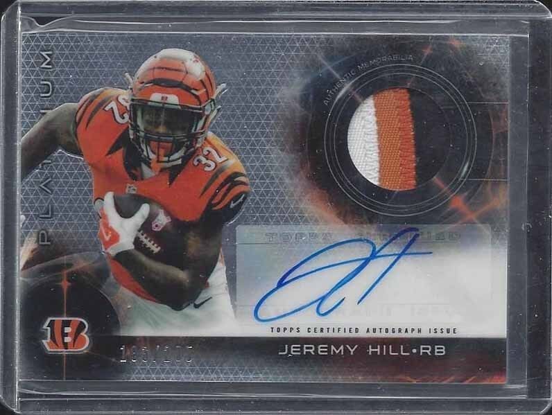 JEREMY HILL 2015 TOPPS PLATINUM BENGALS 3 COLOR PATCH AUTO #D 183/205