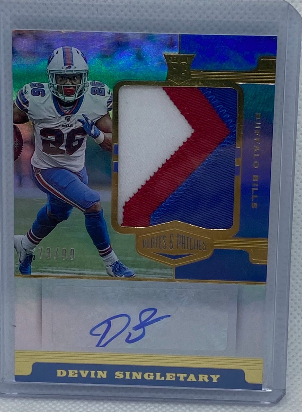 DEVIN SINGLETARY 2019 PANINI PLATES AND PATCHES RPA 4 CLR PATCH AUTO RC #D 73/99