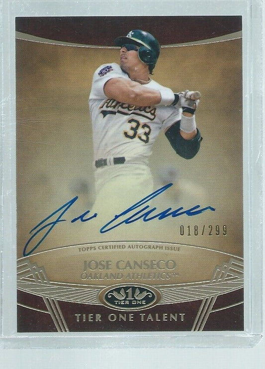 JOSE CANSECO 2019 TOPPS TIER ONE TALENT ON CARD AUTO #D 18/299
