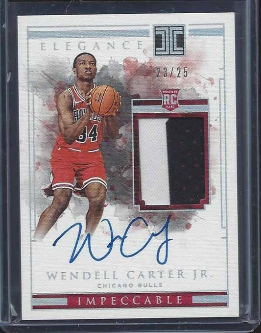 WENDELL CARTER 2018-19 IMPECCABLE RPA 3 COLOR ROOKIE PATCH ON CARD AUTO RC /25