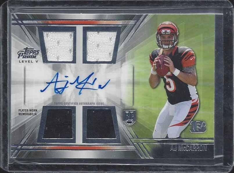 A.J. MCCARRON 2014 TOPPS PRIME LEVEL 5 BENGALS QUAD ROOKIE JERSEY AUTO RC