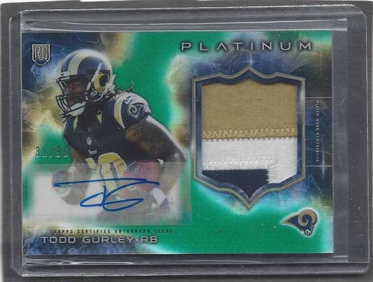 TODD GURLEY 2015 TOPPS PLATINUM CAMO GREEN RPA ROOKIE PATCH AUTO RC #D 31/99