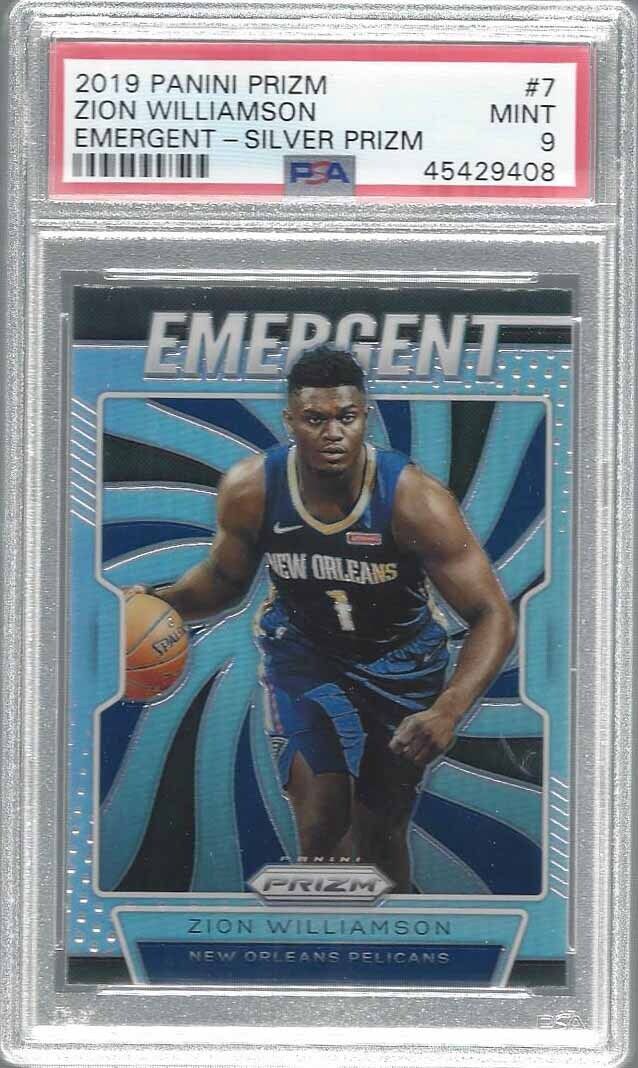 ZION WILLIAMSON 2019-20 PANINI PRIZM EMERGENT SILVER PRIZMS RC #7 PSA 9 MINT