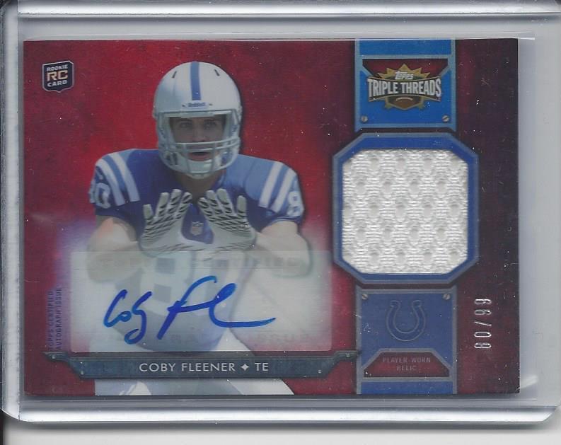 1/1 COBY FLEENER 2012 TOPPS TRIPLE THREADS JERSEY AUTO RC #D 80/99 HIS JSY #80!!